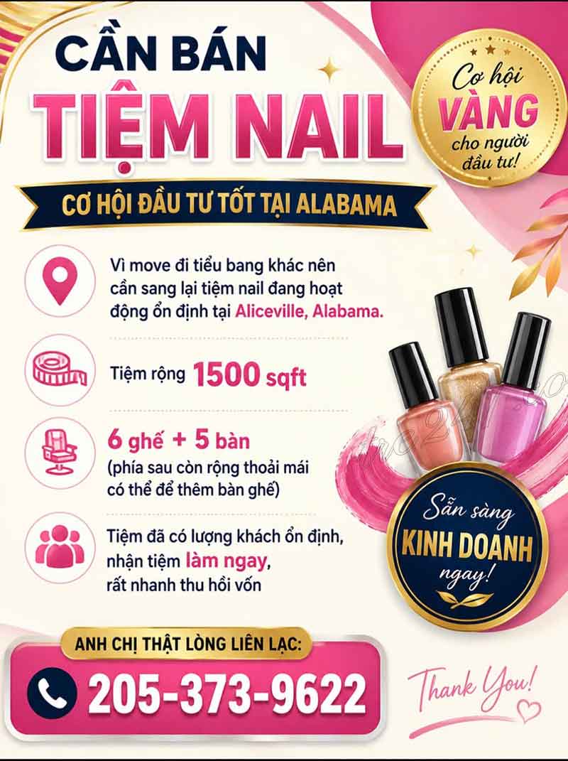 Sang Tiệm Nails Tại Alabama - Vị Trí Tốt