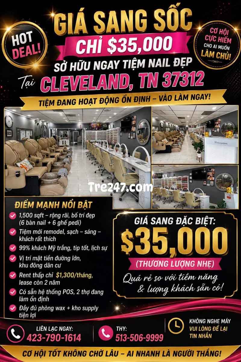 Sang Tiệm Nails Cleveland, Tennessee - Giá Sang Tốt