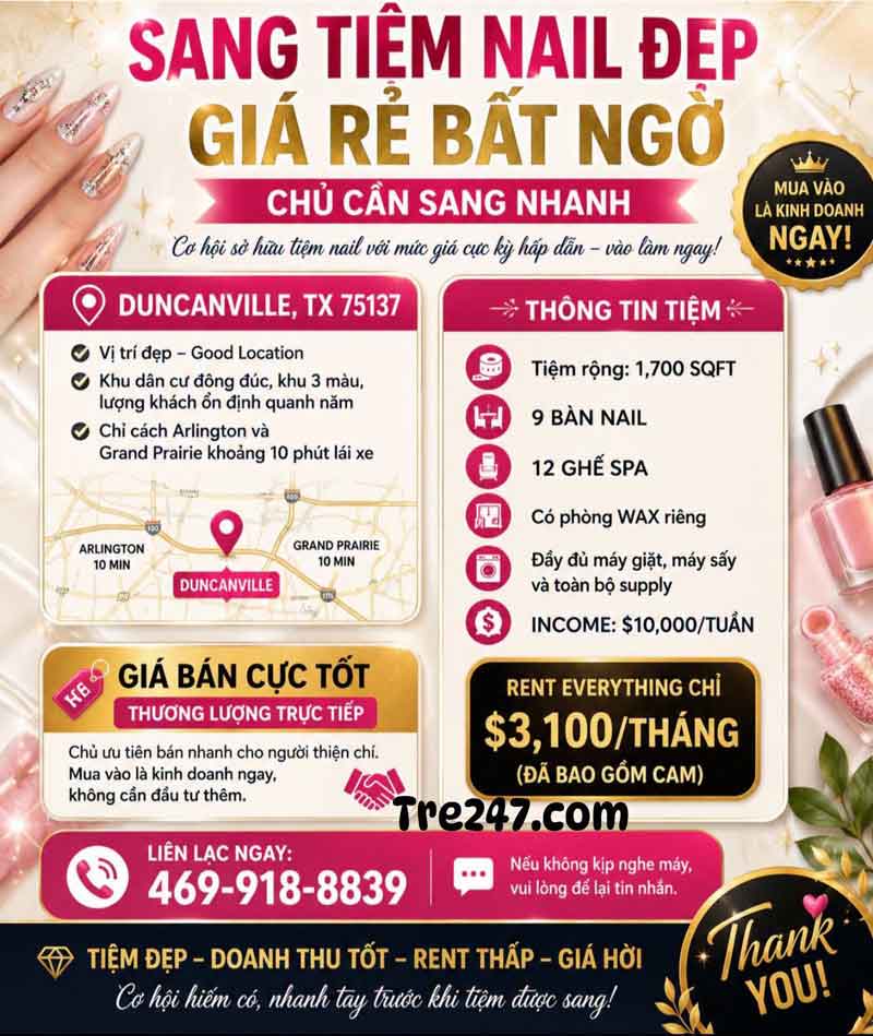 GIÁ RẺ BẤT NGỜ – CHỦ CẦN SANG NHANH TIỆM NAIL ĐẸP TẠI